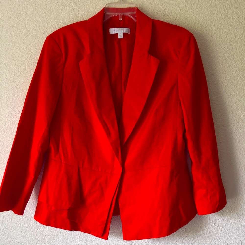 New York and co red statement one button linen blend blazer Sz 16